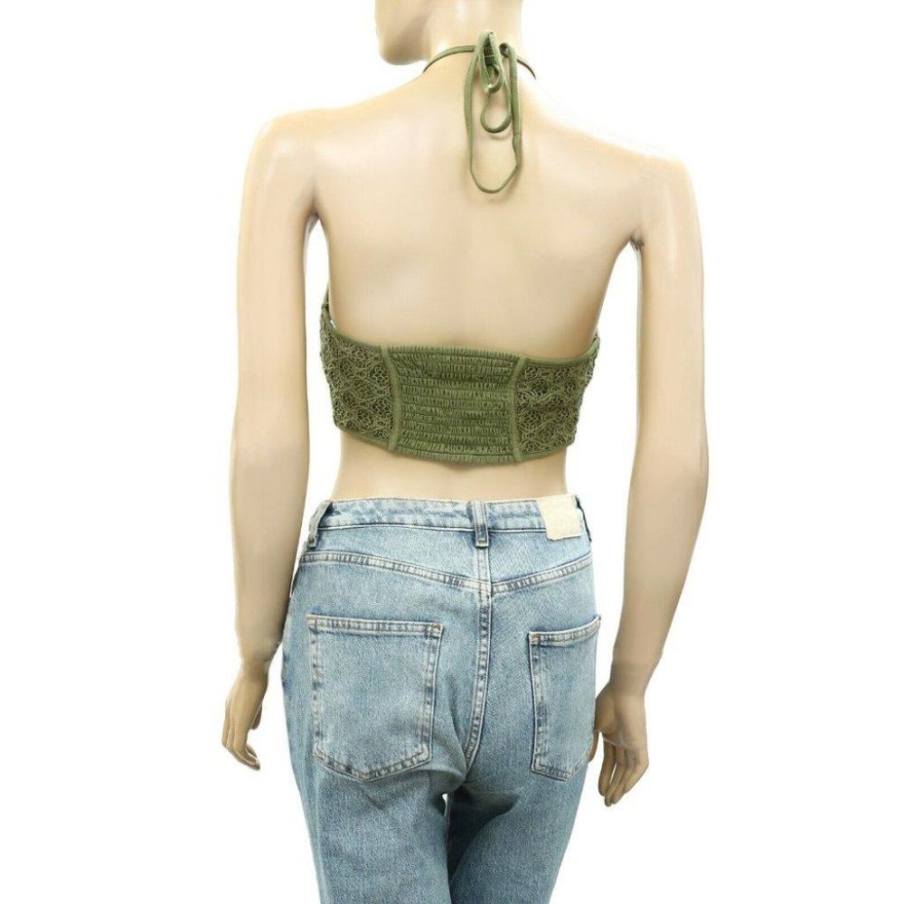 Urban Outfitters UO Dotti Crochet Halter Cropped Top Smocked Cotton S New - Picture 5 of 7